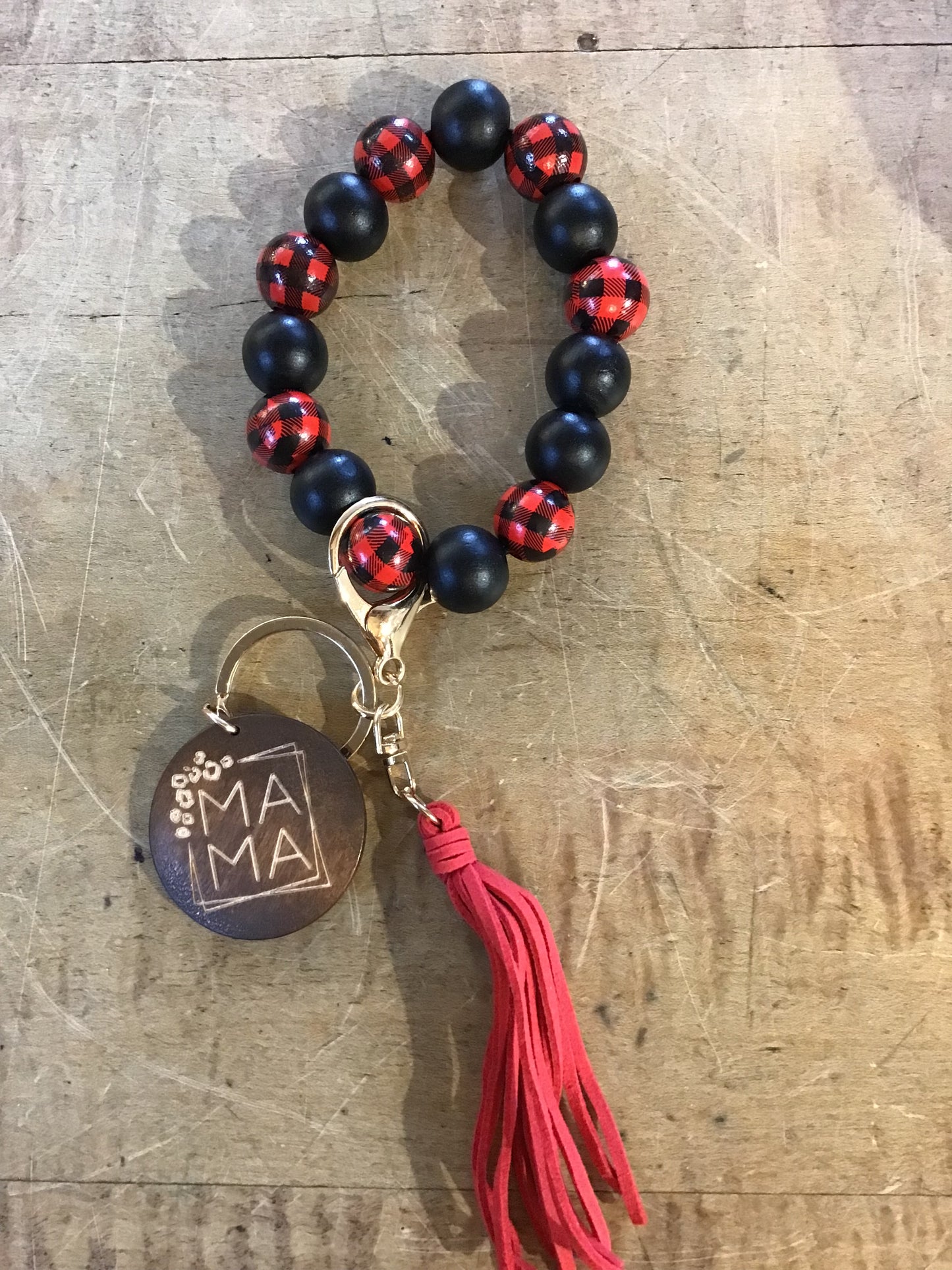 MaMa Red Black Multi Beaded Bracelet Key Ring