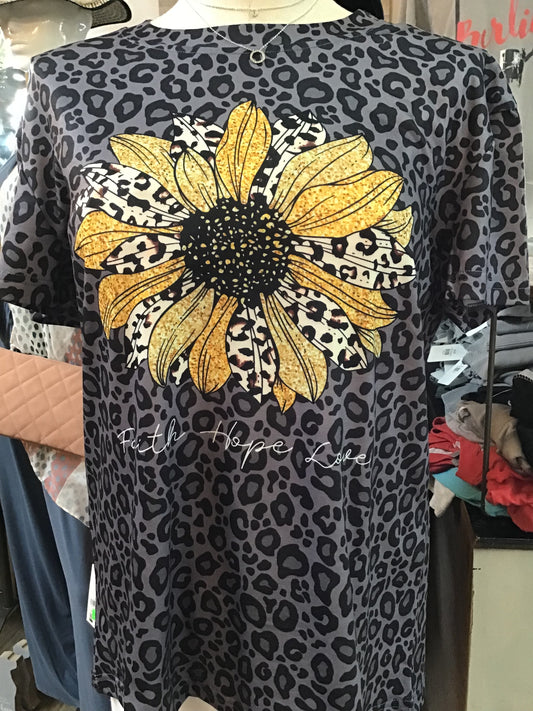 Faith Hope Love Leopard Sunflower T-Shirt