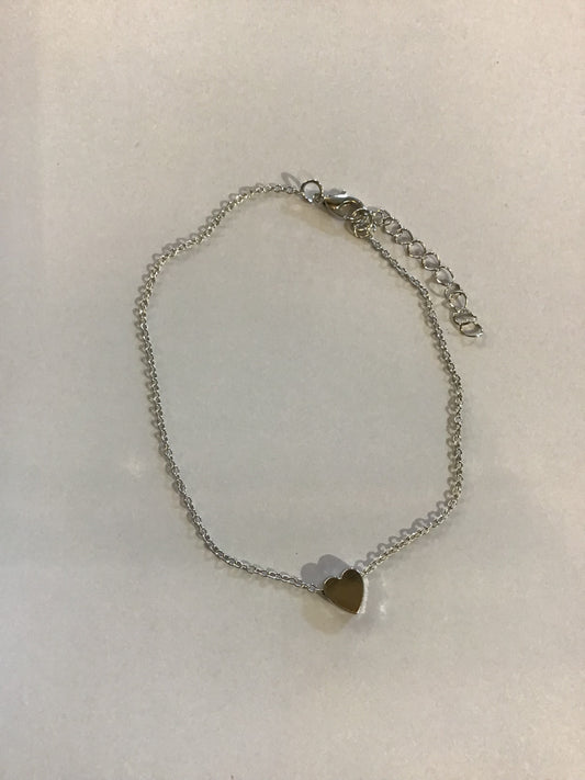 Silver Tone Anklet Floating Heart