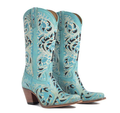 Kasiopeah Hand-tooled Boots in Turquoise