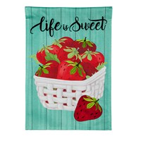 Life is Sweet Strawberries Garden Linen Flag