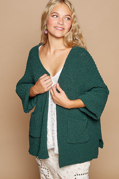 Long Sleeve Pockets Solid Sweater Cardigan