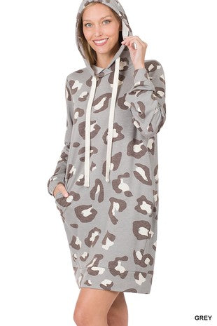 SOFT FRENCH TERRY LEOPARD LONGLINE HOODIE