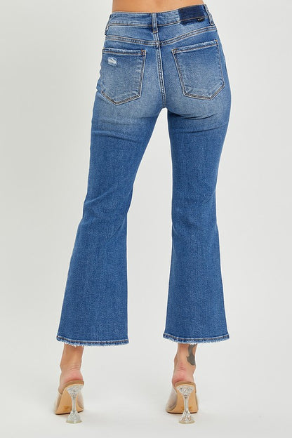 MID RISE BUTTON DOWN CROPPED FLARE JEANS