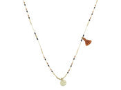 MAUVE GOLD BLACK IVORY BEADED WITH GOLD DISC NECKLACE