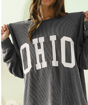 OHIO LETTERING PRINT RIB TEXTURED PULLOVER