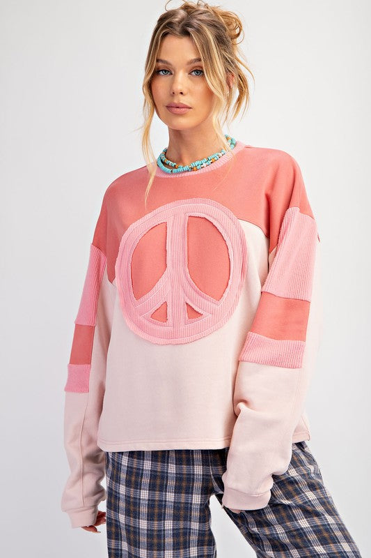 PEACE PATCH FRONT TERRY KNIT PULLOVER