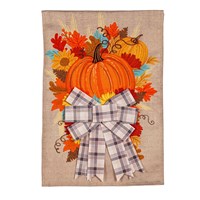 Pumpkin and Bow Garden Burlap Flag