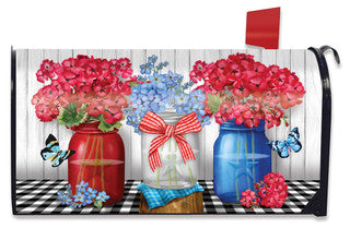 Red White and Blue Mason Jars Mailbox Cover