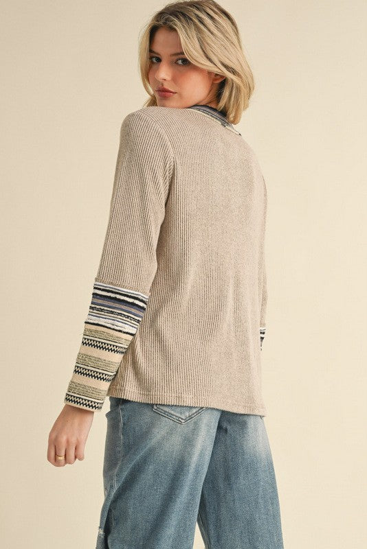 Olivia Ribbed Knit Henley Neck Top