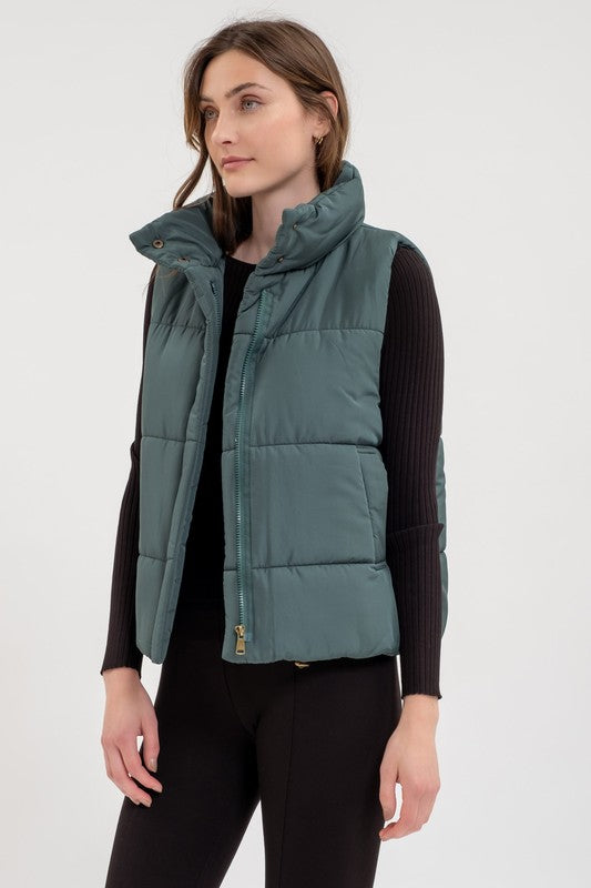 SOLID ZIP UP PUFFER VEST