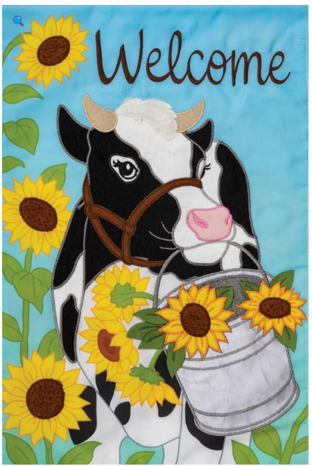 Sunflower Cow Applique Garden Flag