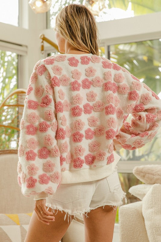 Sherpa Fleece Floral Jacquard Pullover