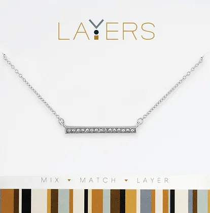 Silver CZ Bar Layers Necklace