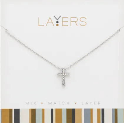 Silver CZ Cross Layers Necklace