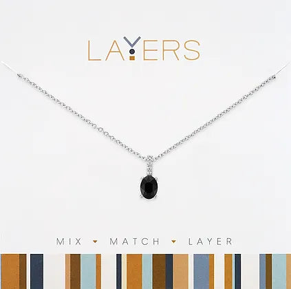 Silver Jet Black Drop Layers Necklace