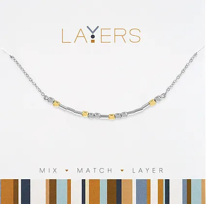 Silver Two-Tone Mini Beaded Layers Necklace