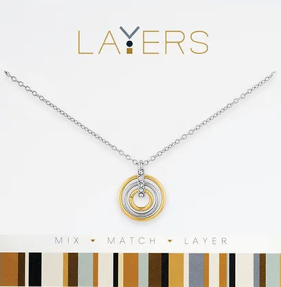 Silver and Gold Trio Ring Layers Necklace