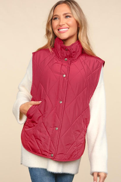 Snap Button Down Quilted Puffer Vest Jacket