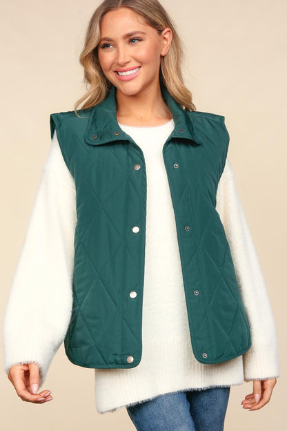 Snap Button Down Quilted Puffer Vest Jacket