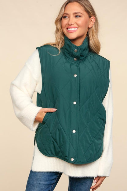 Snap Button Down Quilted Puffer Vest Jacket