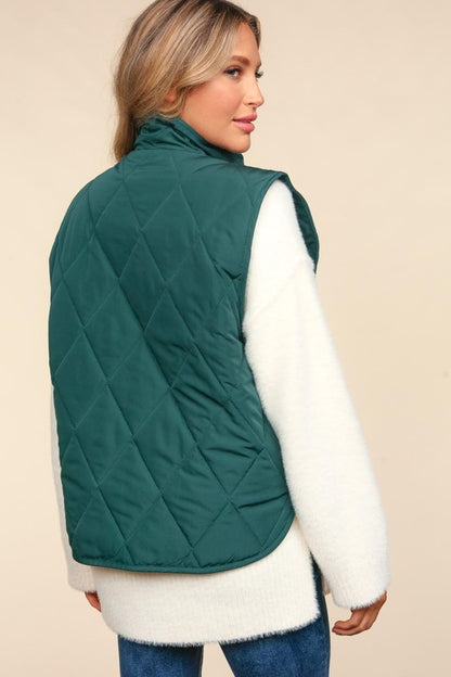 Snap Button Down Quilted Puffer Vest Jacket