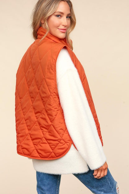 Snap Button Down Quilted Puffer Vest Jacket