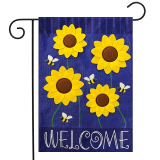 Sunflowers and Bees Burlap Flag