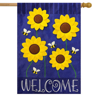 Sunflowers and Bees Burlap Flag