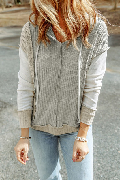 Sydney Long Sleeve Textured Knit Patchwork Hoodie
