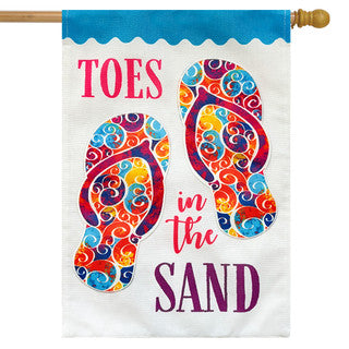 Toes In The Sand Burlap Flag