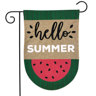 Watermelon Hello Burlap Flag