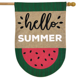 Watermelon Hello Burlap Flag