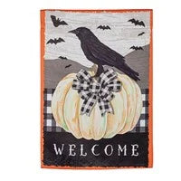 White Pumpkin with Black Crow Garden Suede Flag