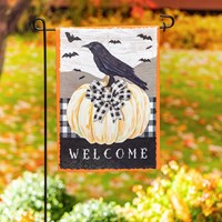 White Pumpkin with Black Crow Garden Suede Flag