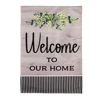 Wood Grain Welcome Garden Burlap Flap