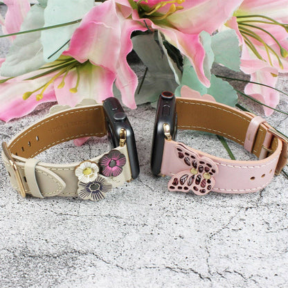 Genuine Leather Floral Or Butterfly Rivets Band