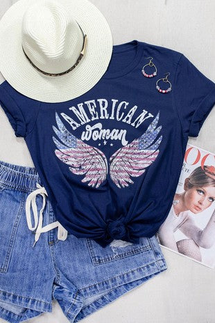 American Woman Eagle Wing Flag Graphic Tee