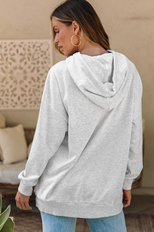 Apricot Double Flap Pocket Drawstring Hoodie