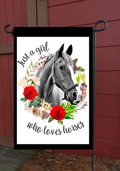 Happy Cow Lawn Decor - Just a Girl Who Loves Horses Garden Flag G1902