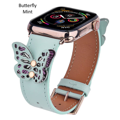 Genuine Leather Floral Or Butterfly Rivets Band