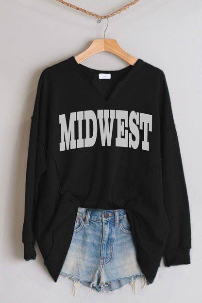 WOMEN'S MIDWEST NOTCH NECK OVERSIZED GRAPHIC SWEATSHIRT