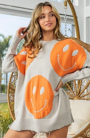 BIG SMILEY EMBROIDERED SWEATER