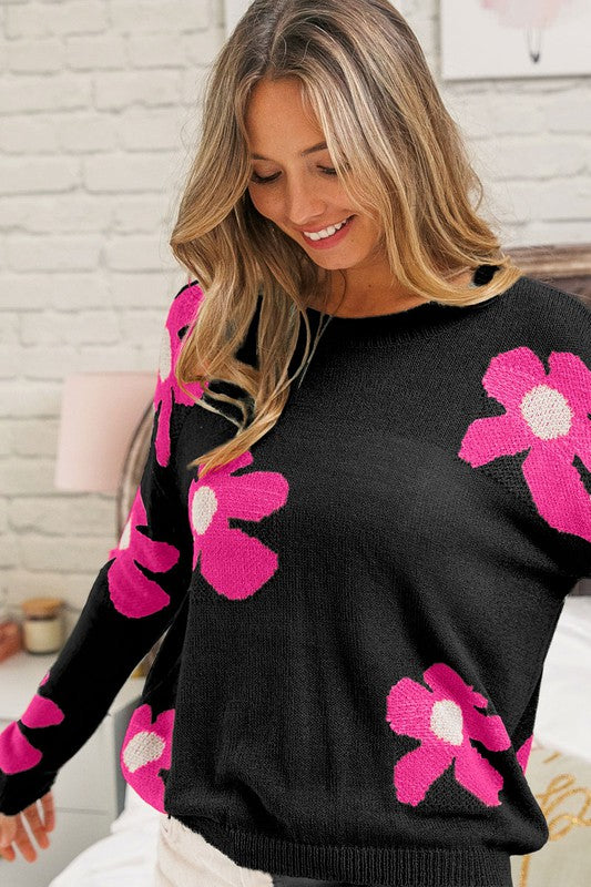 Black Floral Pullover