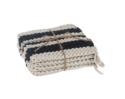 Cotton Crochet Black Stripe Pot Holder 4pc.