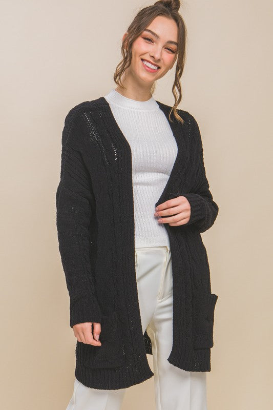 Chenille Cable Knit Oversized Open Front Cardigan!