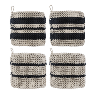 Cotton Crochet Black Stripe Pot Holder 4pc.