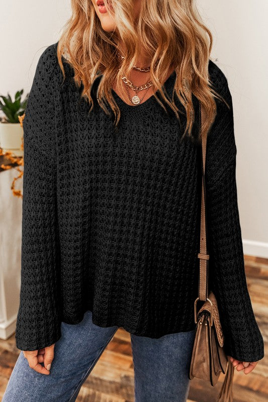 Open Knit V Neck Sweater