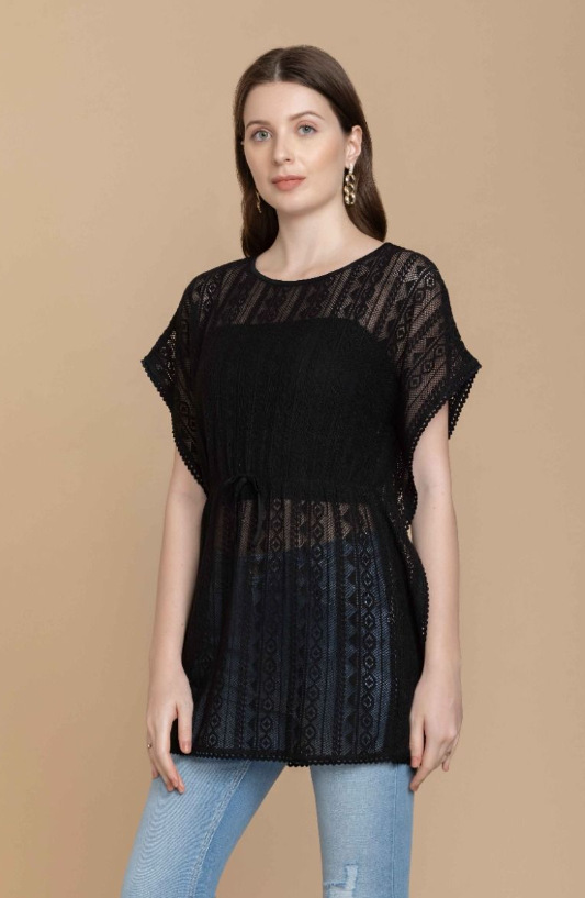 Bohera Tessa Black Lace Tunic Kaftan Top