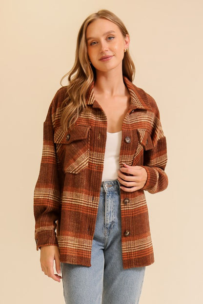 Fall Vibes Plaid Button Up Shacket